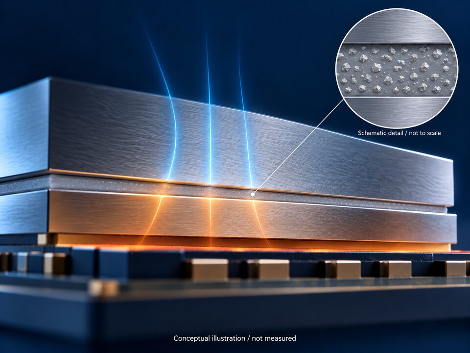 Conceptual illustration of thermal filler particles; not a measured material micrograph